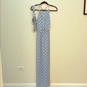 Blue and white polka dot maxi
